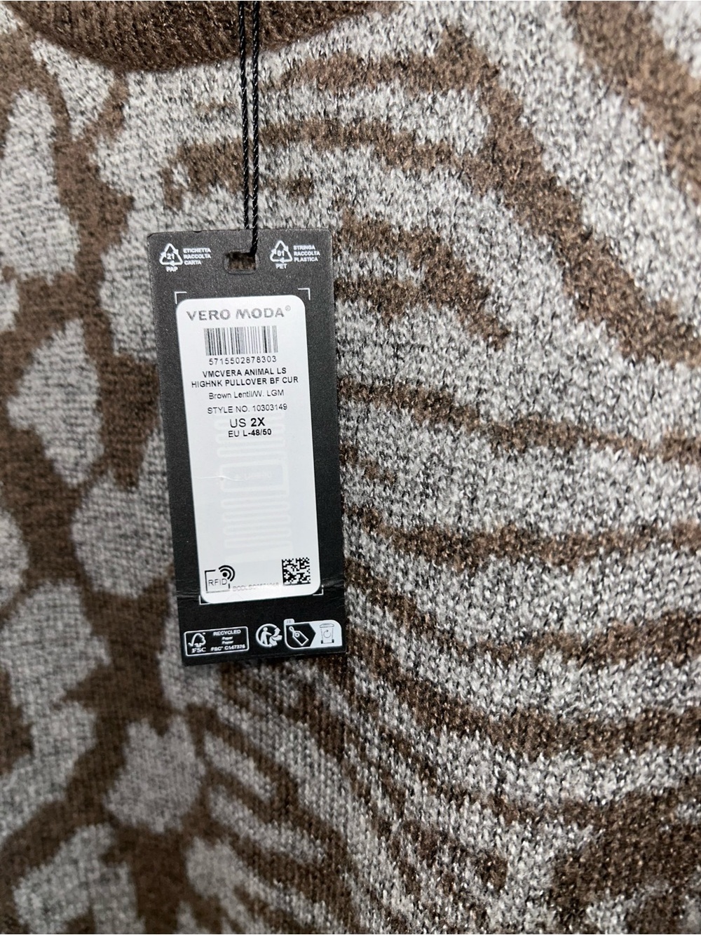 NWT Vero Moda Curve 2X Animal Print Mock Neck Sweater Brown Zebra - Picture 5 of 6